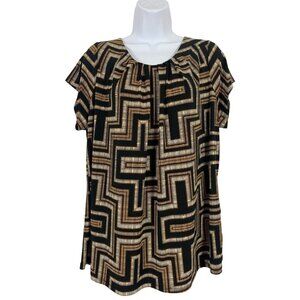 Worthington Womens Geometric Pattern Top Scoop Neck Blouse Size 1X